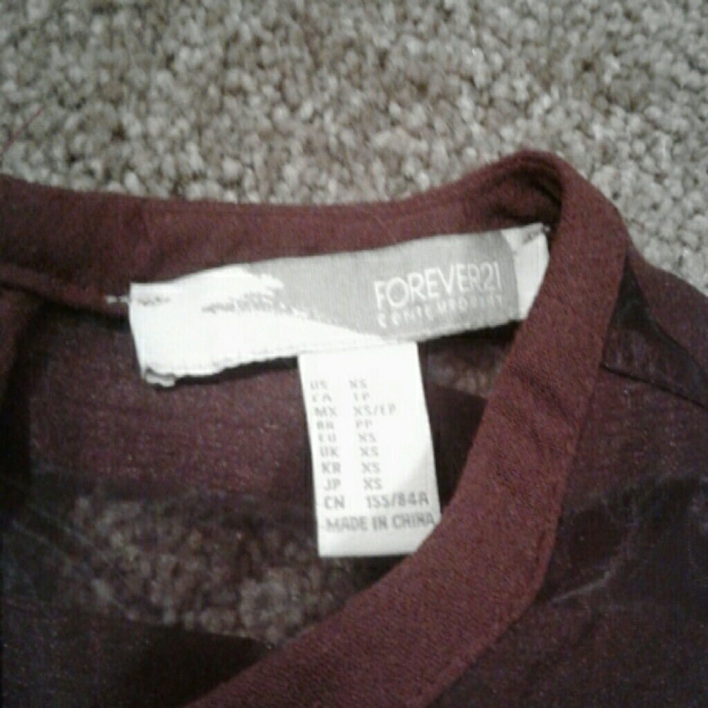Forever 21 Burgundy Mesh Stripe Short Sleeve Top - Picture 4 of 4